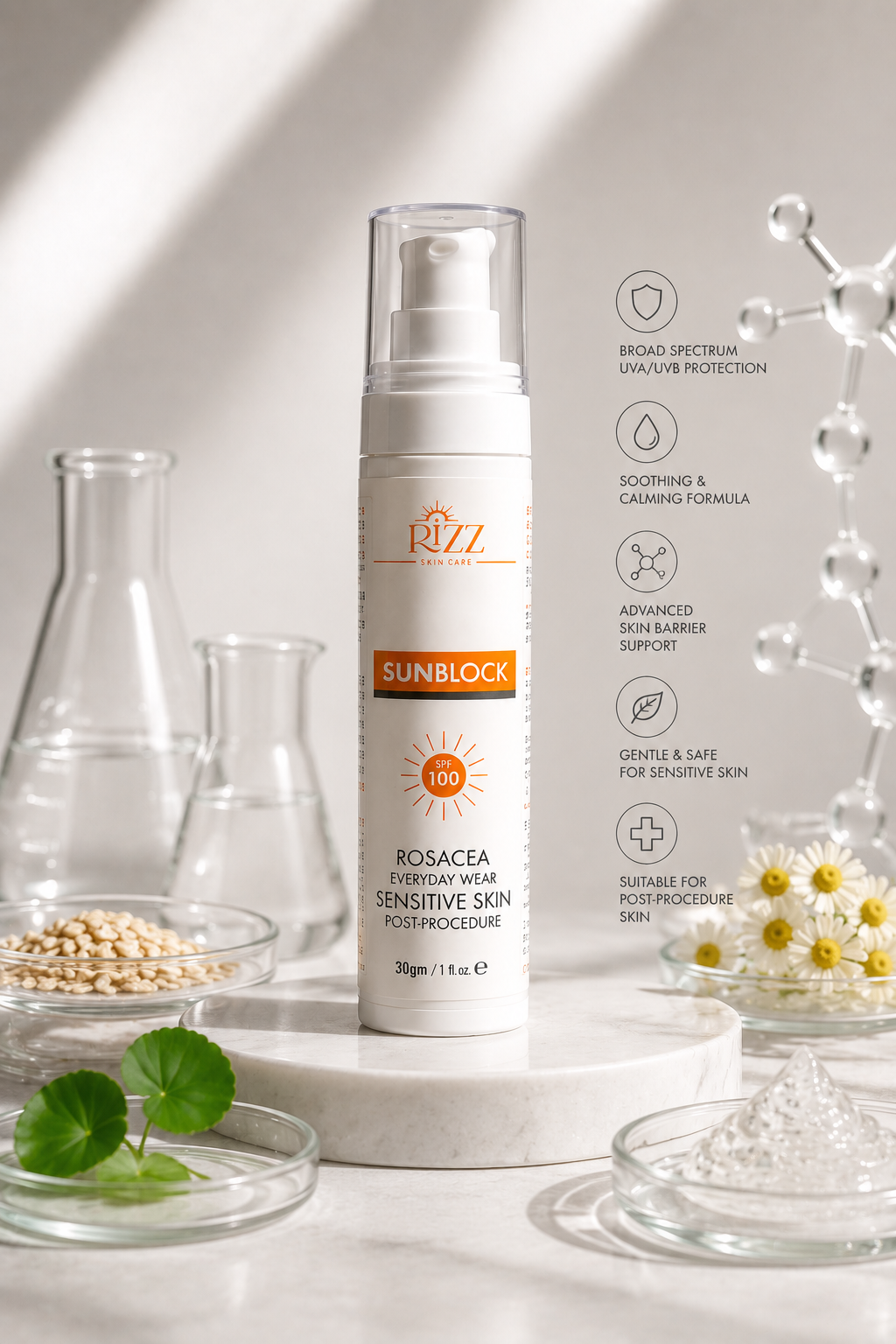 Rizz SPF 100 Sunblock for Sensitive Skin – 30ml